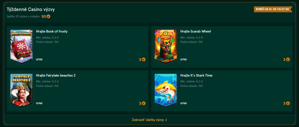 kasínové výzvy casinia casino