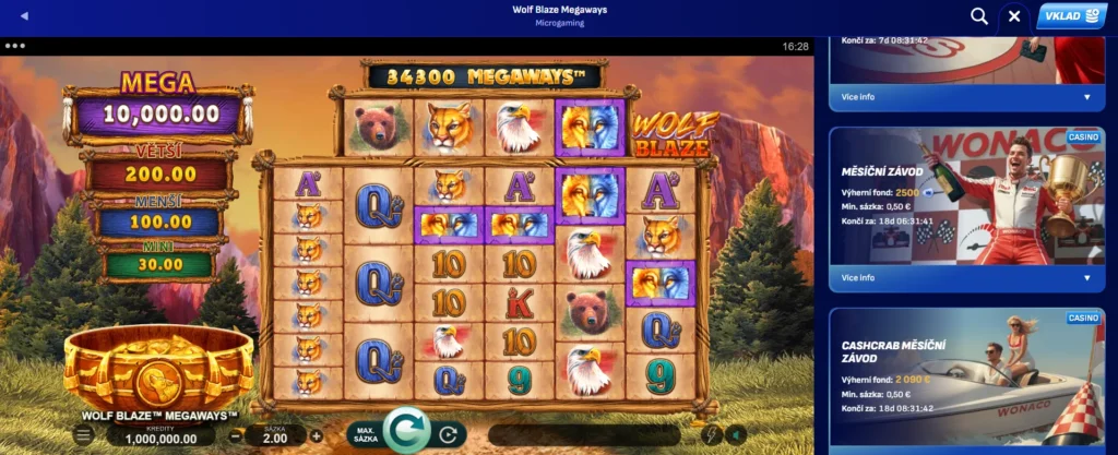 Neobjavené jackpoty Wolf Blaze Megaways vo Wonaco Casino